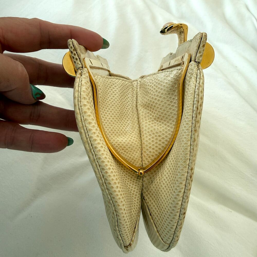 Judith Leiber Vintage Lizard Leather Clutch Gold Frame Evening Quiet Luxury Rare - Picture 5 of 9